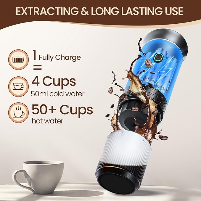 Electric Espresso Machine, 3 In 1 Portable Coffee Maker for Travel, 4-6 min Self-Heating, Compatible with Ground Coffee & Large Capsules, Small Capsules, for Hiking, Camping, RV, Office(Grey)