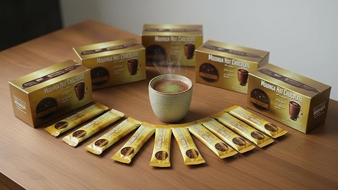 COCORINGA Moringa Hot Chocolate Cacao (LARGE box) First Natural Keto Non-dairy Hot Cocoa, Caffeine Free, Low Carb, High Protein, Sugar Free,