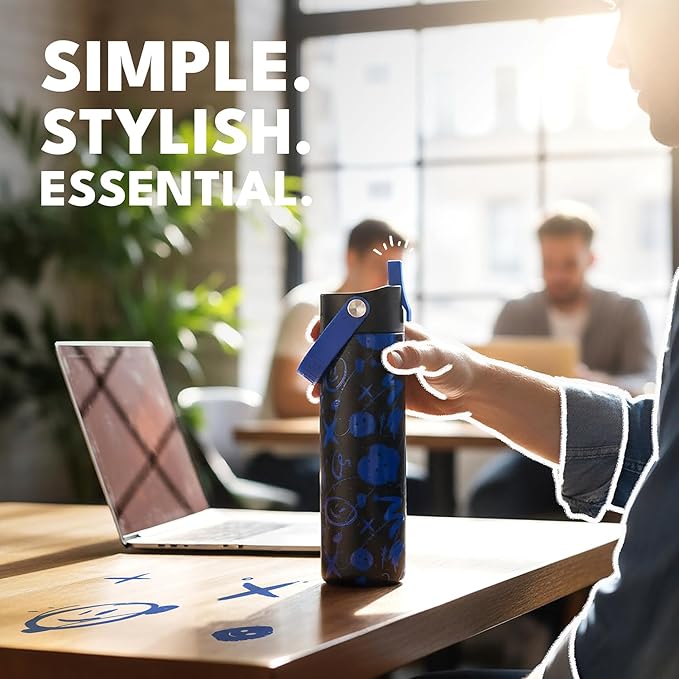 Elemental 24oz Insulated Water Bottle with Straw - 100% Leak-Proof Stainless Steel Core Water Bottles for Travel, Sports and Gym - Double Wall Insulation & BPA Free - Freestyle