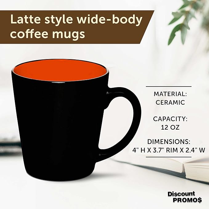 DISCOUNT PROMOS Ceramic Coffee Latte Mugs 12 oz. Set of 10, Bulk Pack - Perfect for Coffee, Tea, Espresso, Hot Cocoa, Other Beverages - Orange