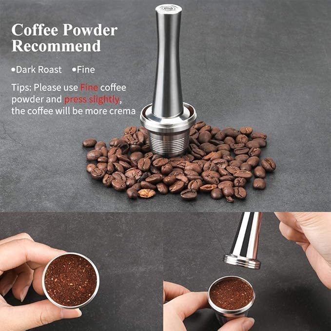 2 Pcs Reusable Stainless Steel Coffee Capsules Compatible with L'OR Barista LM8012 / 60, Refillable Coffee Pods Metal L'or Espresso Pods with Tamper(Big & Small)