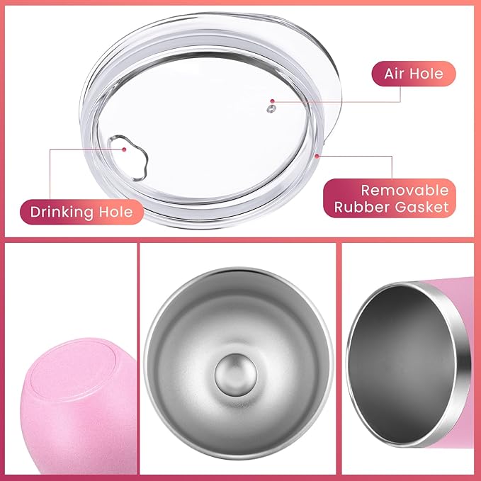 16 Pack Stainless Steel Wine Tumblers 12 oz Insulated Vacuum Wine Cup Set Double Wall Stainless Steel Stemless Mug Glasses for Coffee Soda Whiskey Outdoor Travel (Pink)