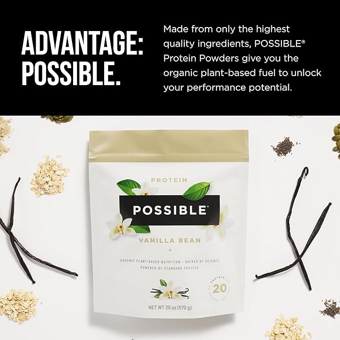 Protein Powder Vanilla Bean - 20g of Vegan, Plant-Based Protein Mix - Non-GMO, Non-Dairy, Gluten-Free - 3.5g of BCAAs - 9 Essential Amino Acids - 30-Day Supply - 2 Bag, 30 Servings