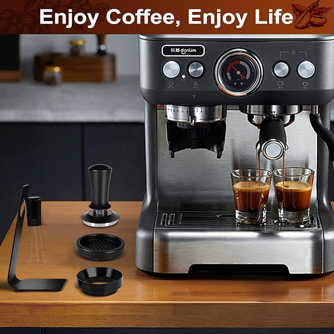 Espresso Accessories Kit 53.5mm, Coffee Tamper with Spring Loaded Calibration, 316 Stainless WDT Tool with Magnetic Stand and Dosing Funnel Set Fits Espresso Machine Press and 53.5mm Portafilters