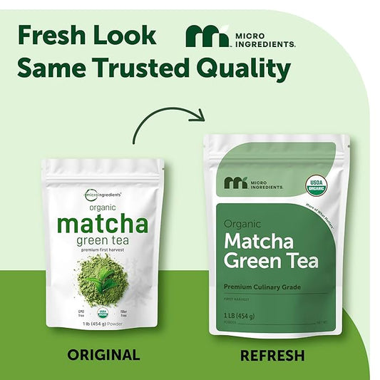 Micro Ingredients Organic Matcha Green Tea Powder, First Harvest, Culinary Grade from Japan, 100% Pure & Unflavored, Great for Tea, Latte, & Smoothies, Non-GMO, No Sugar, Eco-Friendly Packaging, 1 Lb
