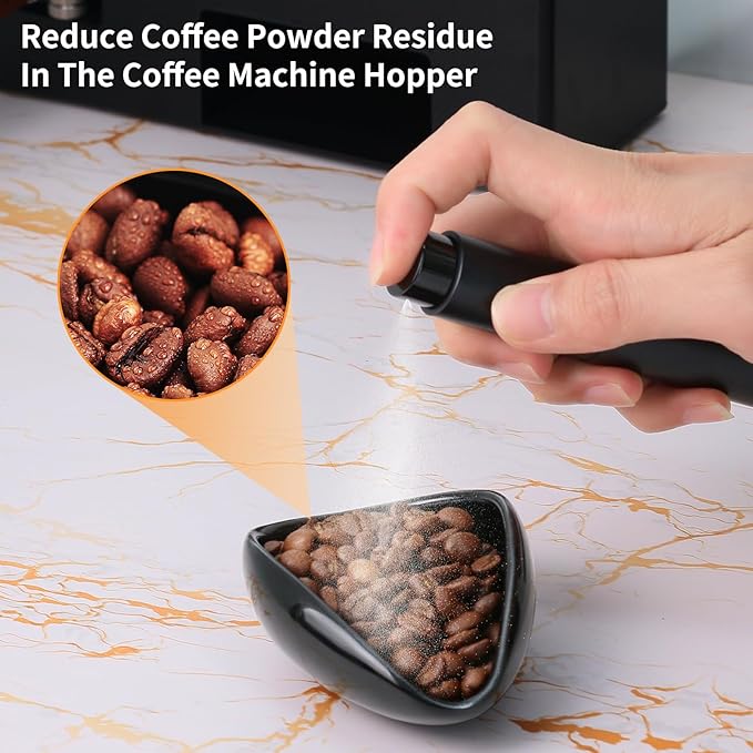 Coffee Bean Dosing Cup and Spray Bottle Kit - Ceramic Single Dosing Tray,Static Reducing Spray (Black)
