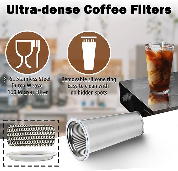 Jrssae Cold Brew Coffee Maker - 32oz Cold Brew Pitcher with Stainless Steel Super Dense Filter Easy of Use, Durable & Sturdy Classic BPA Free Sturdy Mason jar Pitcher with Black Lid Easy to Clean