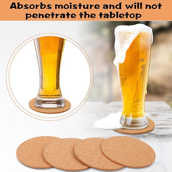 100 Pcs Cork Coasters for Drinks 4 Inch Absorbent Corkboards Blank Heat Resistant Round Cork Coaster Bulk Tea or Coffee Wooden Thick Bar Coaster Set for Drink Wine Glass Mug Coffee Cup DIY Crafts