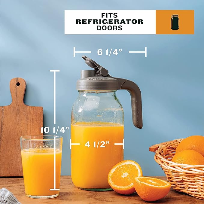 County Line Kitchen Glass Mason Jar Pitcher with Lid - Wide Mouth, 2 Quart (64 oz) - Heavy Duty, Leak Proof - Sun & Iced Tea Pitcher, Cold Brew Coffee, Breast Milk Storage, Water - Sky Blue