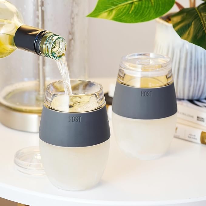 HOST Freeze Wine Glasses with Lids, Insulated Cooling Cups with Freezing Gel, Wine Tumbler Gifts for Women, Freezable Tumblers for Cocktails, Outdoor Party, and Home Bar Gifts, 8.5 oz Set of 2, Gray