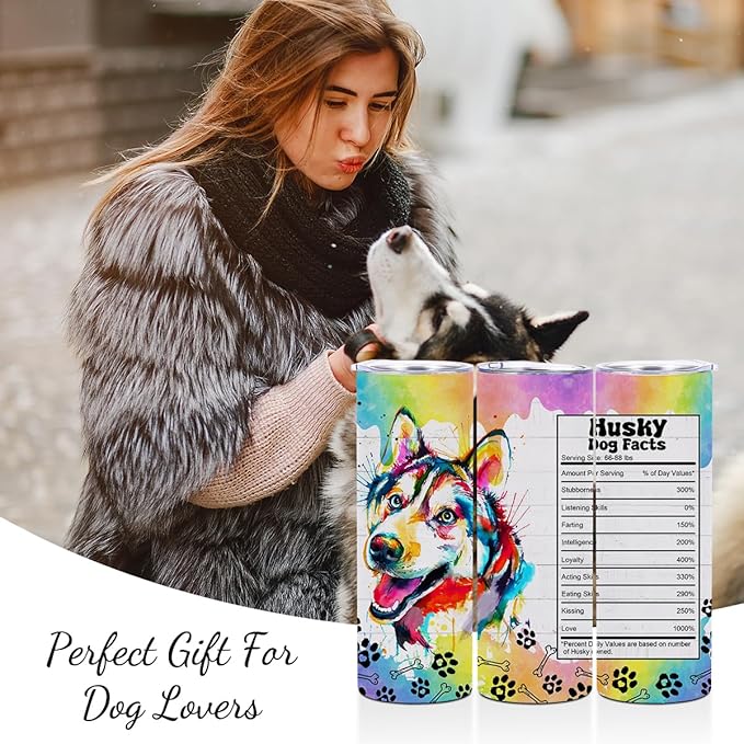Siberian Husky Gifts, 20 Oz Straight Skinny Tumblers, Stainless Steel Tumbler, Double Wall Vacuum Travel Mug, Dog Stuff Animal Coffee Cup, Insulated Coffee Mug Thermal Cup for Home, Office, Outdoor