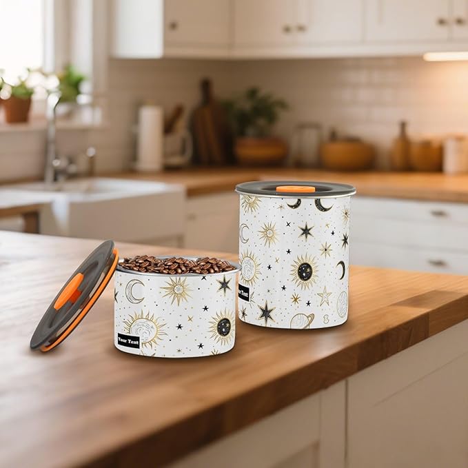 ALAZA Crescent Sun Moon Star Airtight Coffee Bean Canister Customed 500ml Food Storage Containers with Lids For Gournd, Tea, Sugar, Flour, Rice, Cereal, Candy Cookie Jar
