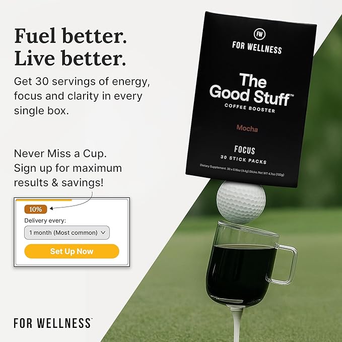 For Wellness The Good Stuff Focus | Healthy Mocha Coffee Creamer Powder with Collagen, MCT Oil & L-Theanine | Keto Non-Dairy Coffee Booster for Focus & Energy | 30 Servings