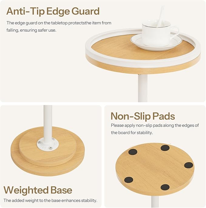HOOBRO Small Round Side Table, Drink Table, Coffee Martini Table with Pedestal Accent for Small Spaces in Living Room, Bedroom, Sofa Couch, Natural and White WN168BZ01