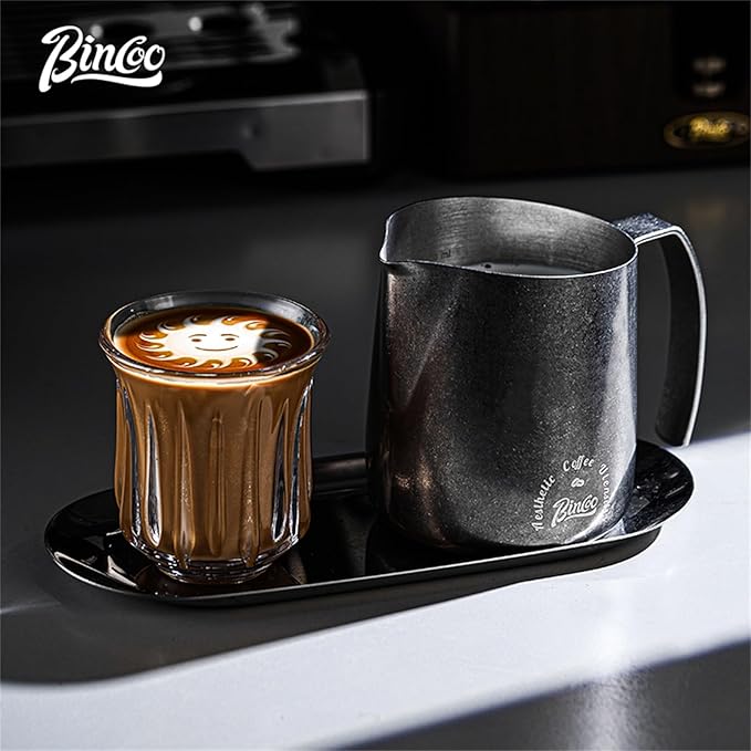Bincoo Milk Frother Pitcher 500ml(17oz) - Stainless Steel Barista Milk Frothing Cup with Ice Crystals Design - Professional Espresso & Cappuccino for Coffee Machine,Latte Art