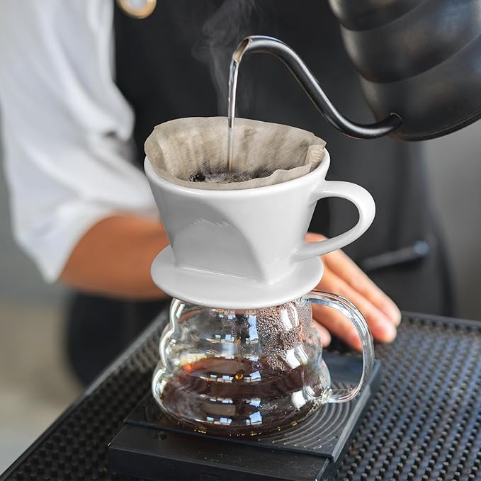 Pour Over Coffee Maker, Ceramic Pour Over Coffee Dripper, Manual Brew Maker, White Kitchen Decor and Accessories, Single Cup Porcelain Slow Brewing Accessories for Cafe Coffee Bar