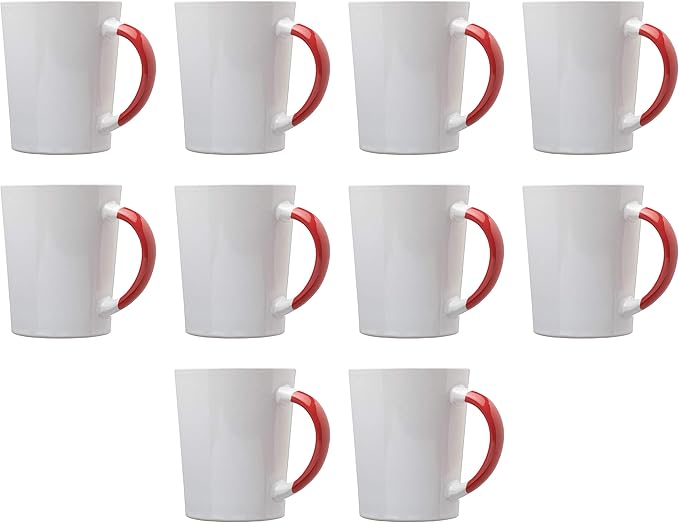 DISCOUNT PROMOS Ceramic Latte Coffee Mugs by Albany 13 oz. Set of 10, Bulk Pack - Perfect for Coffee, Tea, Espresso, Hot Cocoa, Other Beverages - Red