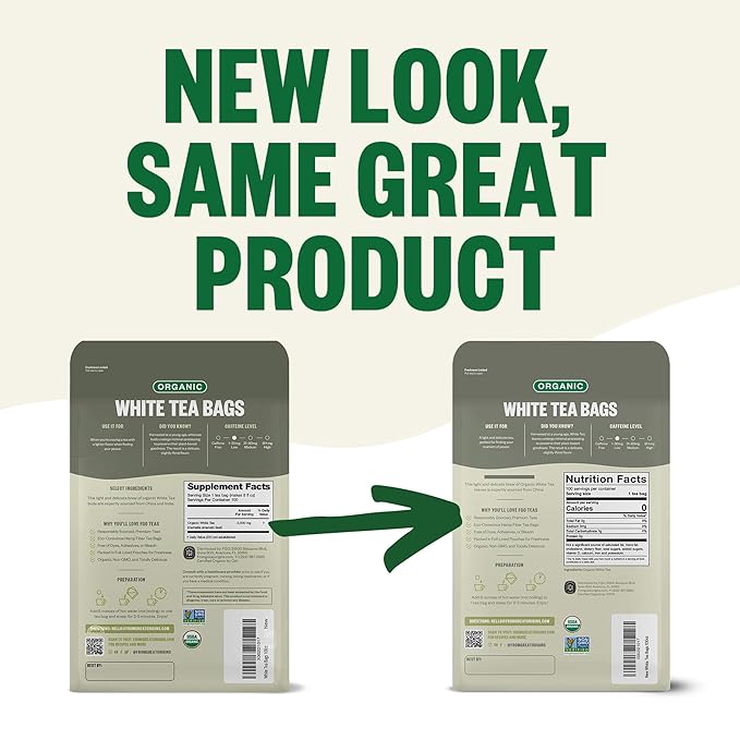 FGO Organic White Tea, 100 Count, Eco-Conscious Tea Bags, Resealable Bag, Packaging May Vary(Pack of 1)