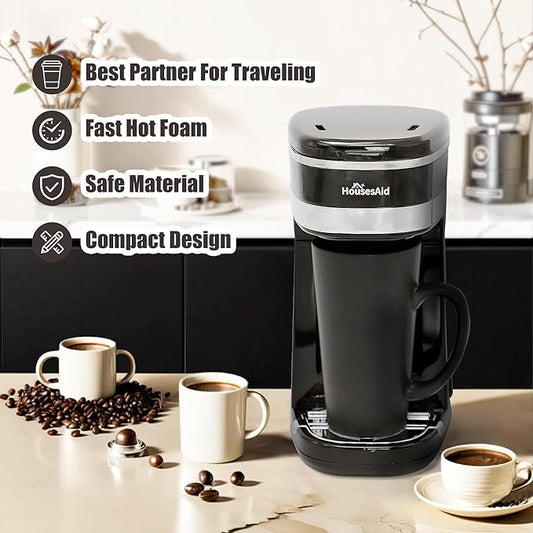 Coffee Machine,Single Serve Coffee Maker,One Cup Coffee Maker with Reusable Filter&One-touch Control Button,Portable Brewer for Camping,Travel & Home,Easy To Clean& Store,15oz/450ml