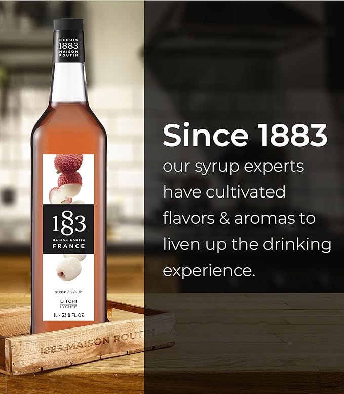 1883 Lychee Syrup for Drinks, Made in France, 1 Liter Glass Bottle