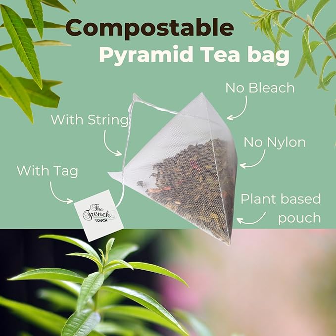 The French Touch Lemon Verbena Tea ORGANIC | 1.8g x 30 Pyramid Bags | 100% Certified USDA Organic | Plant based tea bags | Select Premium Tea (Lemon Verbena) | Vervein |Caffeine-free
