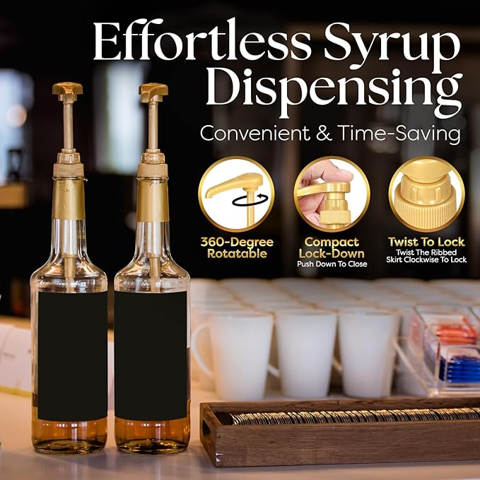 2 Pack Fresh Finest Coffee Syrup Pump Dispenser, Syrup Pump is Compatible with Torani, Davinci, Jordans Skinny Syrups, Fits 25.4 Oz/750 ML Bottles, for Coffee Syrups, Teas, Snow Cones, Smoothies