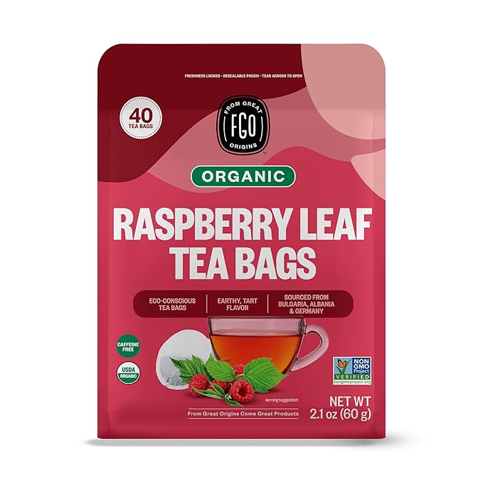 FGO Organic Red Raspberry Leaf Herbal Tea, 40 Count, Eco-Conscious Tea Bags, Caffeine Free (Pack of 1)