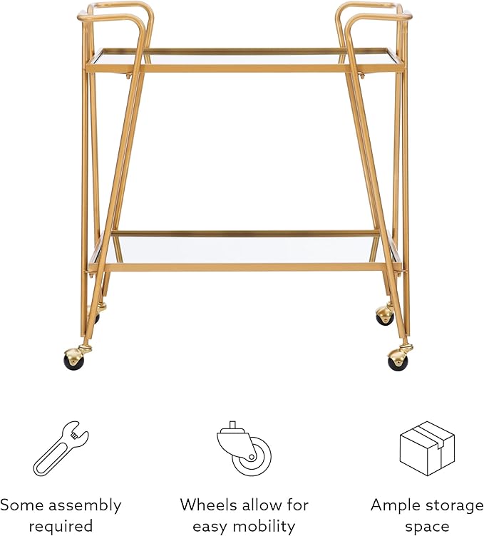 Linon Gina Mid-Century Bar Cart, Gold