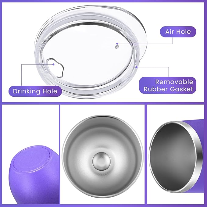 16 Pack Stainless Steel Wine Tumblers 12 oz Insulated Vacuum Wine Cup Set Double Wall Stainless Steel Stemless Mug Glasses for Coffee Soda Whiskey Outdoor Travel (Purple)