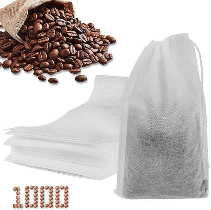1000Pcs No Mess Cold Brew Coffee Filters, 4x6 Inch Disposable Coffee Filter Bag with Drawstring, Fine Mesh Brewing Bags for Loose Leaf Tea, Iced Coffee and Herbs