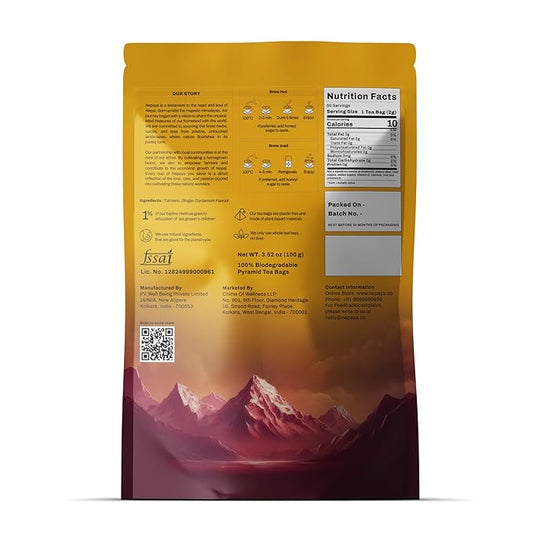 Turmeric Ginger Herbal Tea 50 Count Pyramid Tea Bags From the Himalayas, Caffeine Free, Gluten Free, warm and spicy Taste, biodegradable Tea Bags