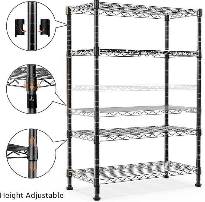 M MZG 1000 lbs Storage Shelving Steel Heavy Duty 4-Tier Utility Shelving Unit Steel Organizer Wire Rack for Home,Kitchen,Office,Black (13.7" D x 23.6" W x 53.4" H)