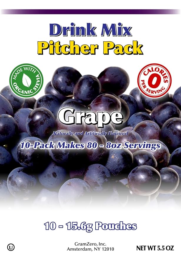 GramZero Grape, Sugar Free Drink Mix, Pitcher Pack, Great For Nutrition Club Loaded Tea, Zero Calorie, Stevia Sweetened