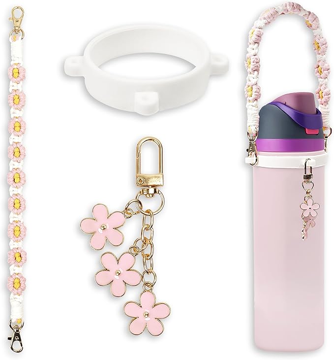 Handle Strap and Charm Set for Owala Water Bottle 24 oz, 32 oz, 40 oz, Owala Kids, Owala Coffee Tumbler, Owala FreeSip – Includes Handle Strap, for Owala Accessories & Stanley Cup Accessories