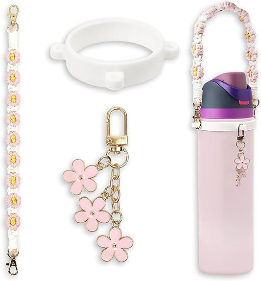 Handle Strap and Charm Set for Owala Water Bottle 24 oz, 32 oz, 40 oz, Owala Kids, Owala Coffee Tumbler, Owala FreeSip – Includes Handle Strap, for Owala Accessories & Stanley Cup Accessories