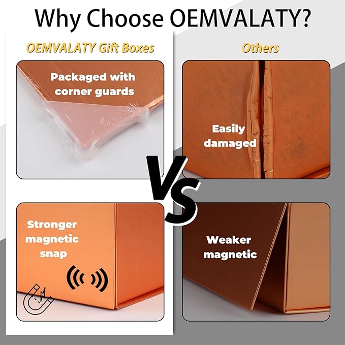 OEMVALATY Rose Gold Gift Box,18x18x6 Inches Gift Boxes with Lids for Presents with Magnetic Closure and Ribbon for Wedding,Storage,Birthday(3-Pack)