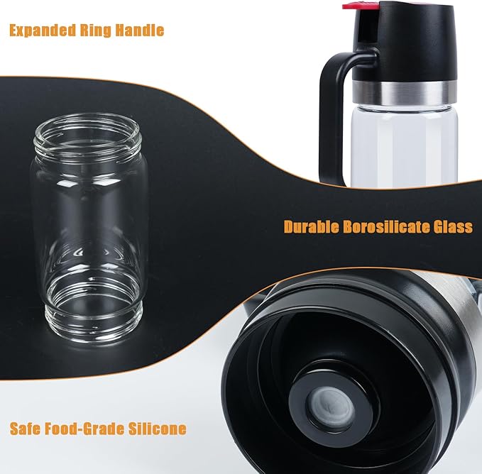 Ecopandy Honey Dispenser No Drip with Stand, 12 OZ Glass Honey Jar, Syrup Dispenser, Easy One Hand Use Honey Pot for Coffee or Tea, Mess Free Honey Dispenser for Syrup, Honey Container (2PCS Black)
