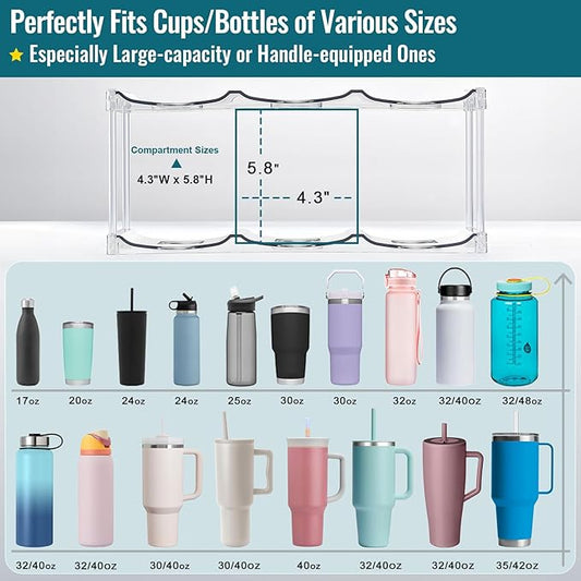 Design for Stanley 40 OZ & Large Bottles & Tumblers with Handle, Acrylic Water Bottle Organizer - Stackable Clear Wine Rack, Cup Holder for Home Kitchen Pantry Shelf Countertop Cabinet, 2 Tier Hold 6