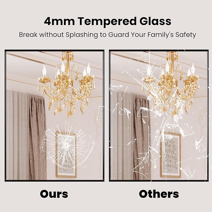 LOAAO Black Bathroom Mirror 30"X36" for Wall, Rectangle Bathroom Vanity Mirror, Tempered Glass, Hangs Vertically or Horizontally, Easy to Install, Modern Design