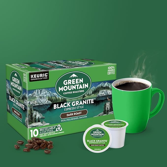 Green Mountain Coffee Roasters Black Granite, Keurig Single Serve K-Cup Pods, Espresso Style Dark Roast, 60 Count (6 Packs of 10)