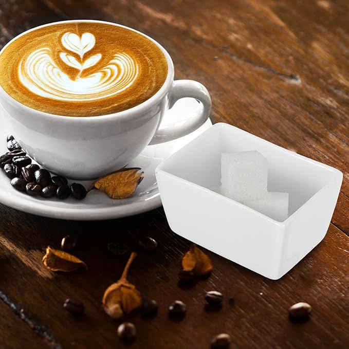 Rectangular Ceramic Sugar Holder and Sugar Cube Container 170Ml White Porcelain for Coffee Station and Kitchen 2Pcs Set