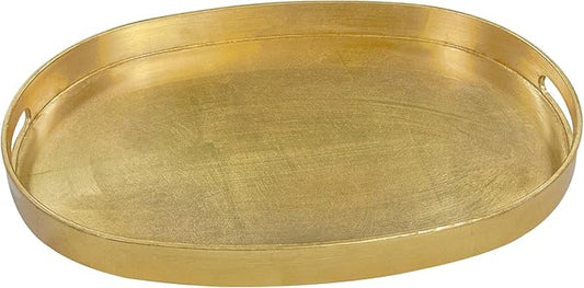 MAONAME Gold Decorative Tray with Handles, Foil Serving Tray for Ottoman, Oval Coffee Table Trays for Living Room, Bathroom, 15.6" L x 10.6" W x 1.4" H
