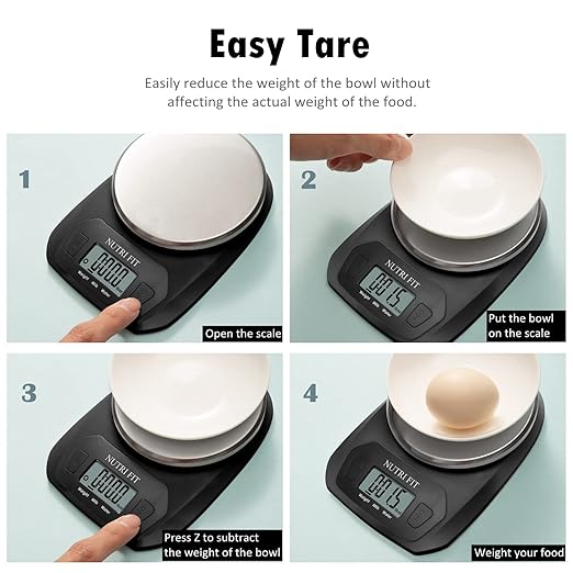 NUTRI FIT Digital Food Scale Small Kitchen Scales Weight in Grams and OZ for Cooking Baking Weight Loss, Stainless Steel Tare & Backlit LCD Display, Black
