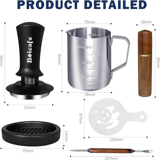 22 PCS 51mm Espresso Accessories Kit, 51mm Spring Loaded Calibrated Espresso Coffee Tamper Set with Tamper Mat, WDT Tool, Latte Art Kit, Frothing Pitcher and Towel for Coffee Making (51mm)