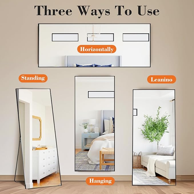 NEWBULIG Full Length Mirror, Upgraded Body Wall Mirrors with Shatter-Proof Glass, Floor Standing Mirror, Home Wall Decor