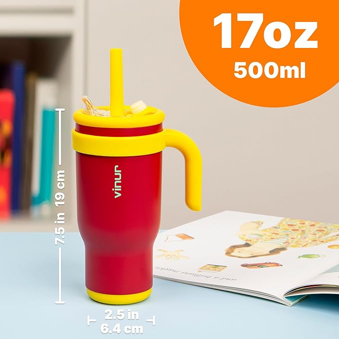 VINUR Insulated Tumbler with Handle 17 oz Stainless Steel Double Wall Vacuum Tumbler Travel Water Cup with Lid and Straw(Canyon Red)