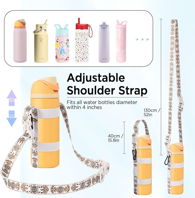 EasyAcc Water Bottle Holder Strap Sling, for Owala FreeSip 24 32 40 oz, Hydro Flask, Cirkul, Yeti, Stanley Flip, Universal Water Bottles, with Carabiner, for Walking Curise Travel (Bottle Excluded)