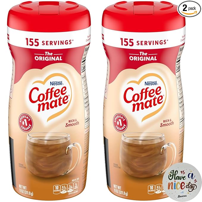 Coffee Mate Original Powdered Coffee Creamer 11 oz. 2-Pack Bundle with Basicos Coaster