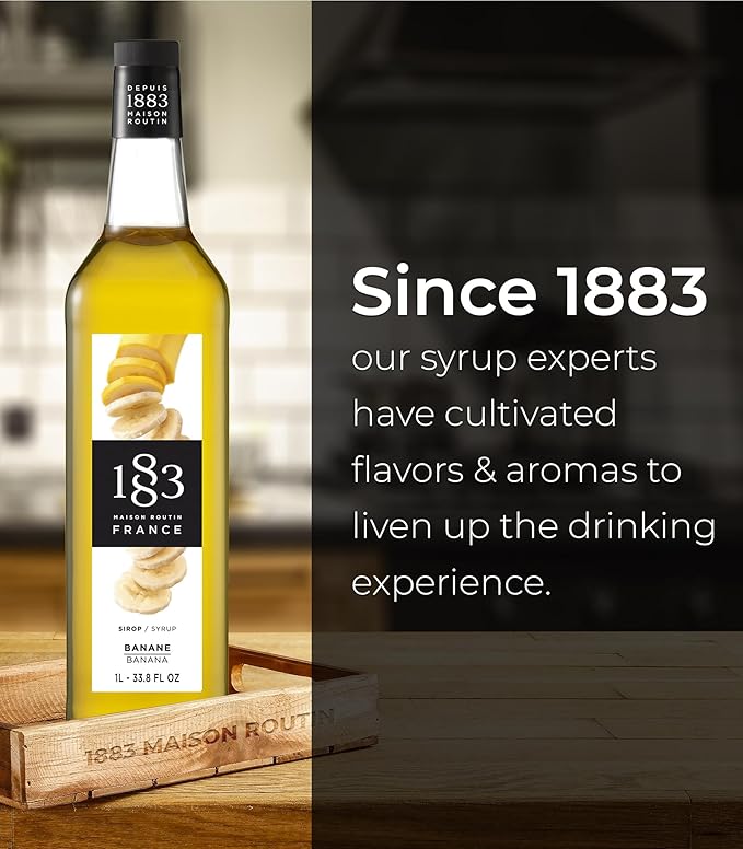 1883 Banana Syrup for Drinks, Made in France, 1 Liter Glass Bottle