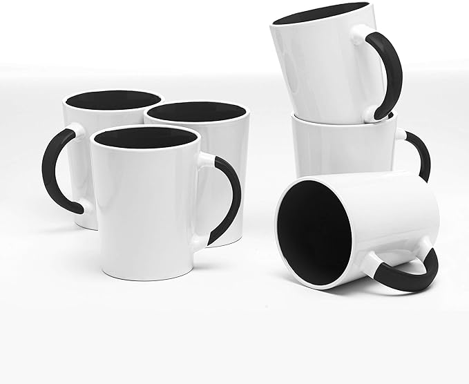 DISCOUNT PROMOS Ceramic Latte Coffee Mugs by Albany 13 oz. Set of 10, Bulk Pack - Perfect for Coffee, Tea, Espresso, Hot Cocoa, Other Beverages - Black